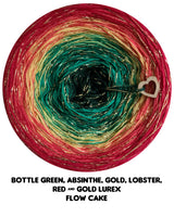 Ombreccino flow bottle green, absinthe, gold, lobster, red & gold lurex (Christmas collection)