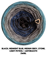Ombreccino swirl black, midnight blue, medium grey, stone, light petrol + anthracite