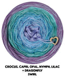 Ombreccino swirl crocus, capri, opal, nymph, lilac + dragonfly