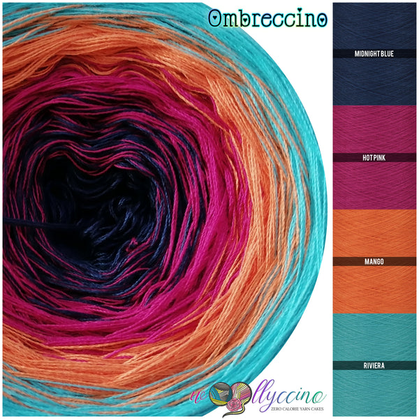 Ombreccino midnight blue, hot pink, mango, riviera
