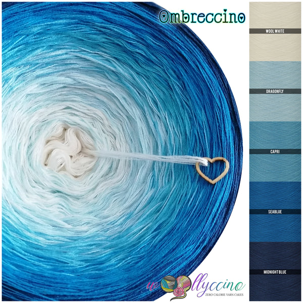 Ombreccino wool white, dragonfly, capri, seablue, midnight blue