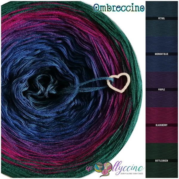 Ombreccino petrol, midnight blue, purple, blackberry, bottle green
