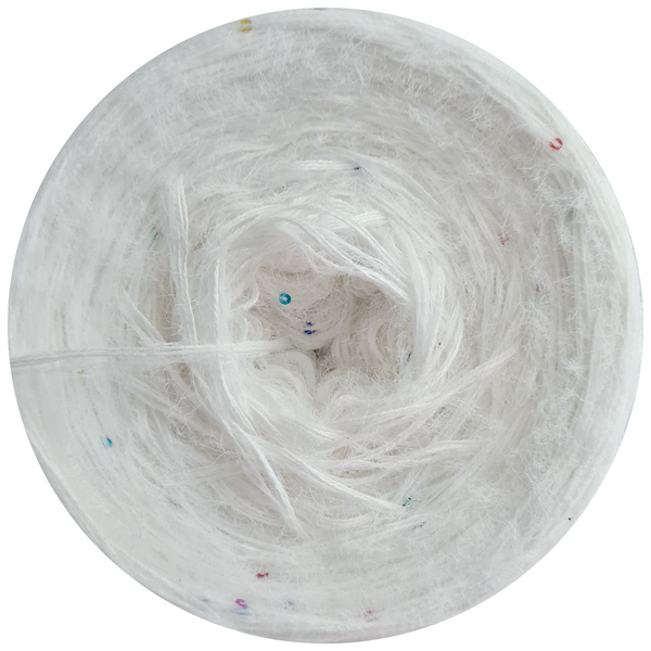 500m 3 ply wool white & 100% nylon fluffy thread with tiny colourful sequins
