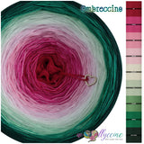 Ombreccino red, fuchsia, pink, baby pink, wool white, pea, cucumber, absinthe, bottle green