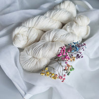Luxurious undyed 4 ply weight, 25% mulberry silk, 75% superwash merino (extra fine), 400m/100g, 4/16 NM