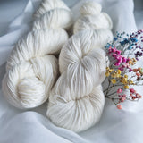 Luxurious undyed 4 ply weight, 25% mulberry silk, 75% superwash merino (extra fine), 400m/100g, 4/16 NM