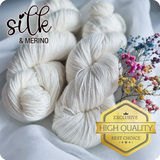 Luxurious undyed 4 ply weight, 25% mulberry silk, 75% superwash merino (extra fine), 400m/100g, 4/16 NM