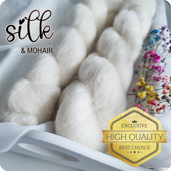 Luxurious undyed kid silk lace weight yarn, 72% kid mohair 28% silk, 420m/50g, 1/8.4 NM