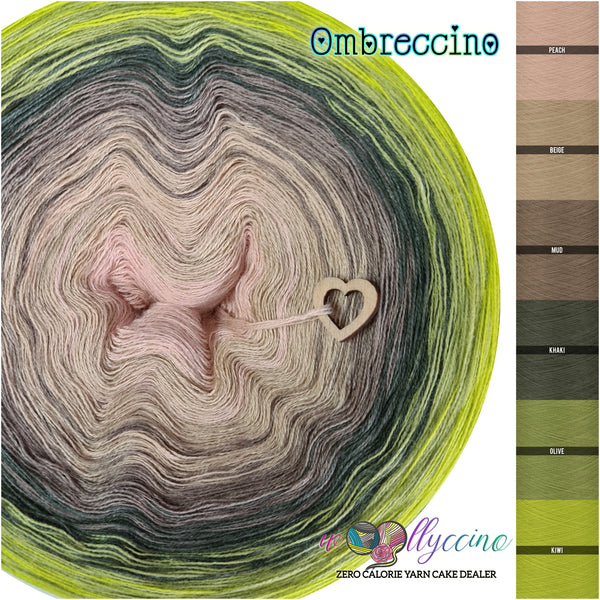 Ombreccino peach, beige, mud, khaki, olive, kiwi