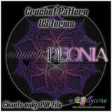 Mandala Peonia, crochet pattern, pdf file, charts only, US crochet terms, to download and print