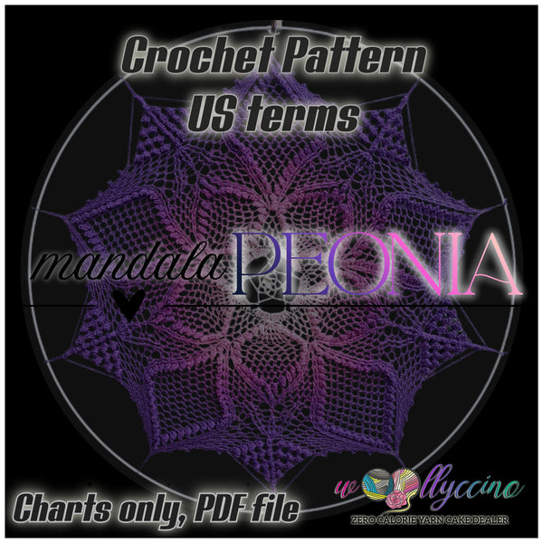 Mandala Peonia, crochet pattern, pdf file, charts only, US crochet terms, to download and print