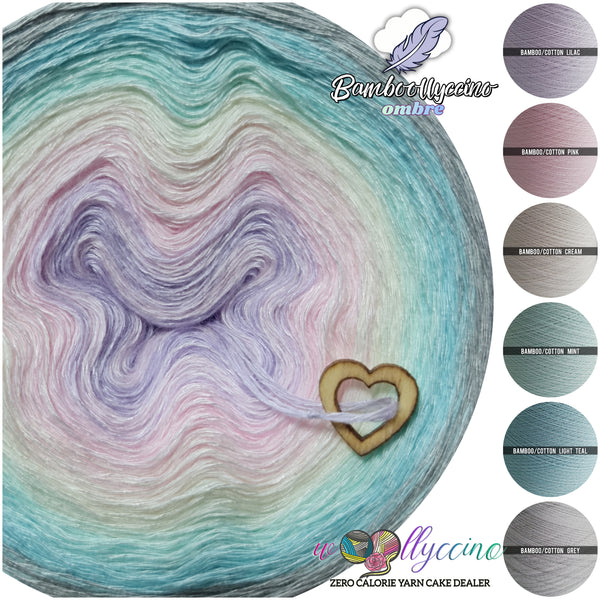500m, BOC-02 Bamboollyccino ombre classic / lilac, pink, cream, mint, light teal, grey 3 ply (4 threads)