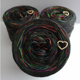 500m of 3 ply black & 1 ply polyester colourful neon thread