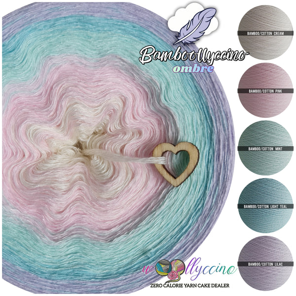 500m, BOC-01 Bamboollyccino ombre classic / cream, pink, mint, light teal, lilac 3 ply (4 threads)