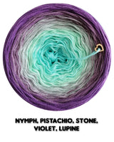 Ombreccino nymph, pistachio, stone, violet, lupine