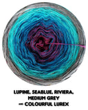 Ombreccino lupine, seablue, riviera, medium grey & colourful lurex