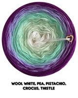 Ombreccino wool white, pea, pistachio, crocus, thistle