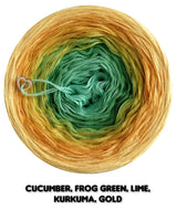 Ombreccino cucumber, frog green, lime, kurkuma, gold