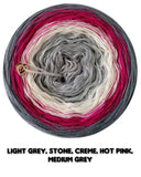 Ombreccino light grey, stone, creme, hot pink, medium grey