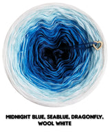 Ombreccino midnight blue, seablue, dragonfly, wool white