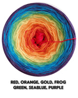 Ombreccino red, orange, gold, frog green, seabblue, purple