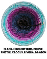 Ombreccino black, midnight blue, purple, thistle, crocus, riviera, dragon