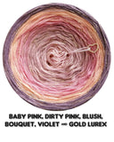 Ombreccino baby pink, dirty pink, blush, bouquet, violet & gold lurex