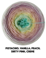 Ombreccino pistachio, vanilla, peach, dirty pink, creme