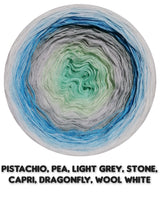 Ombreccino pistachio, pea, light grey, stone, capri, dragonfly, wool white