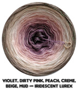 Ombreccino violet, dirty pink, peach, creme, beige, mud & iridescent lurex