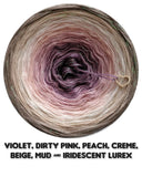 Ombreccino violet, dirty pink, peach, creme, beige, mud & iridescent lurex