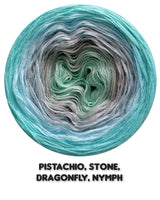 Ombreccino pistachio, stone, dragonfly, nymph
