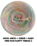 Furryccino 500m - wełna biało-kremowa i baby pink plus puszysta nić 2