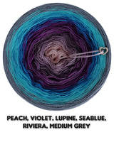 Ombreccino peach, violet, lupine, seablue, riviera, medium grey