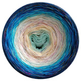Ombreccino pistachio, vanilla, creme, pea, riviera, seablue, midnight blue & rainbow metallic thread