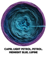 Ombreccino capri, light petrol, petrol, midnight blue, lupine