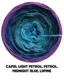Ombreccino capri, light petrol, petrol, midnight blue, lupine