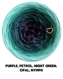 Ombreccino purple, petrol, night green, opal, nymph