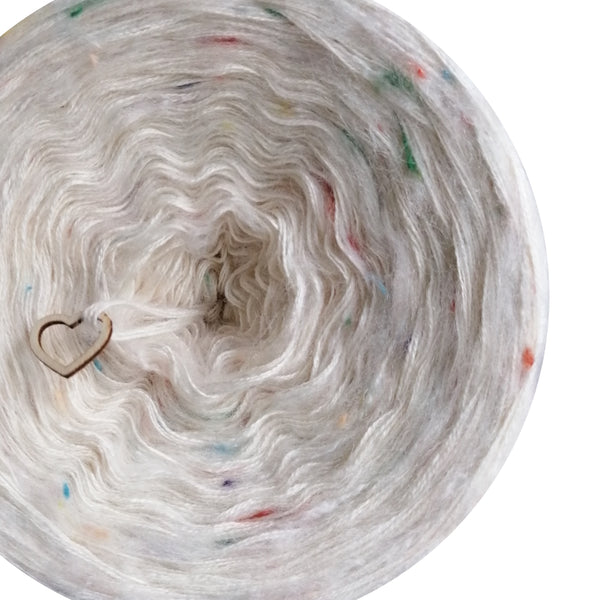 Furryccino 500m - 3 ply creme & 1 ply fluffy mohairy thread with colourful dots
