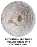 Furryccino 500m - 3 ply creme & 1 ply fluffy mohairy thread with colourful dots