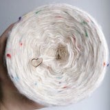 Furryccino 500m - 3 ply creme & 1 ply fluffy mohairy thread with colourful dots