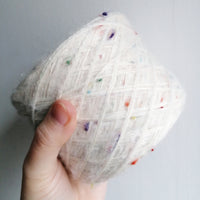 Furryccino 500m - 3 ply creme & 1 ply fluffy mohairy thread with colourful dots