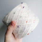 Furryccino 500m - 3 ply creme & 1 ply fluffy mohairy thread with colourful dots