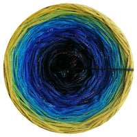 Ombreccino black, midnight blue, lapis, seablue, frog green, lime & colourful lurex