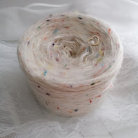 Furryccino 500m - 3 ply creme & 1 ply fluffy mohairy thread with colourful dots
