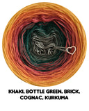 Ombreccino khaki, bottle green, brick, cognac, kurkuma