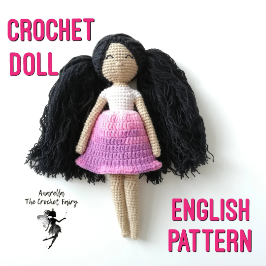 DIY one piece crochet doll pattern , PDF file.