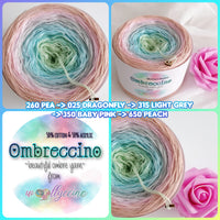 Ombreccino pea, dragonfly, light grey, baby pink, peach