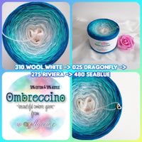Ombreccino wool white, dragonfly, riviera, seablue