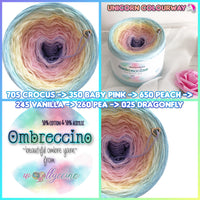 Ombreccino crocus, baby pink, peach, vanilla, pea, dragonfly